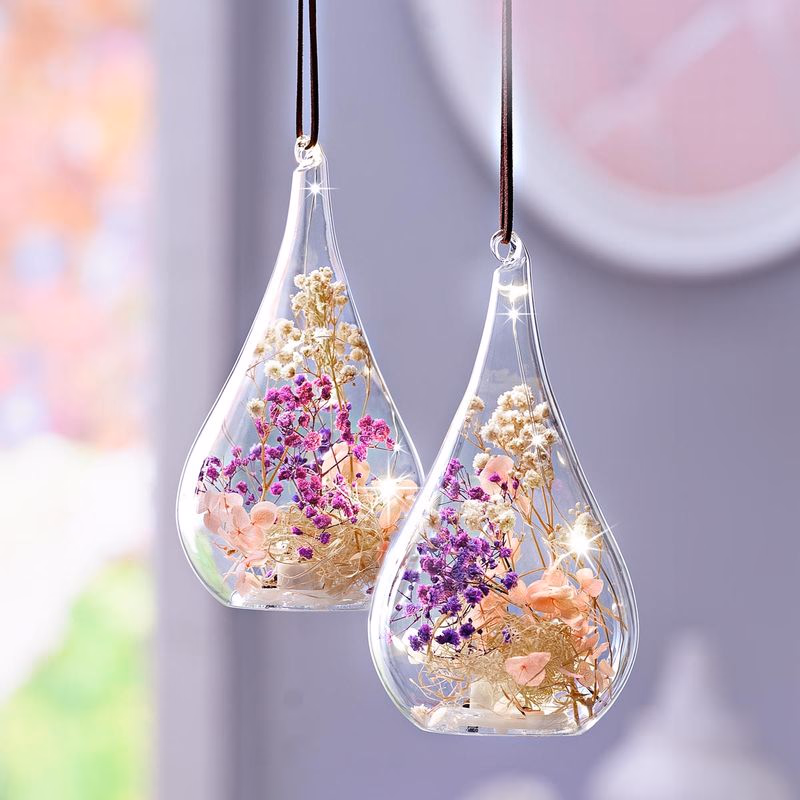 LED sklenené závesné dekorácie Fleurs, sada 2 ks