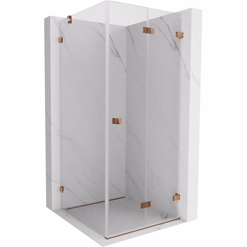 MEXEN/S - Lunar-F sprchovací kút skladacie dvere pravá 90 x 90, transparent, różowe złot 836-090-090-60-00-P