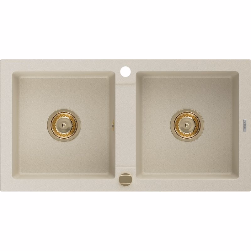 MEXEN/S MEXEN/S - Mario granitový drez 2-bowl 820x436 mm, béžová,+ zlatý sifón 6504822000-69-G