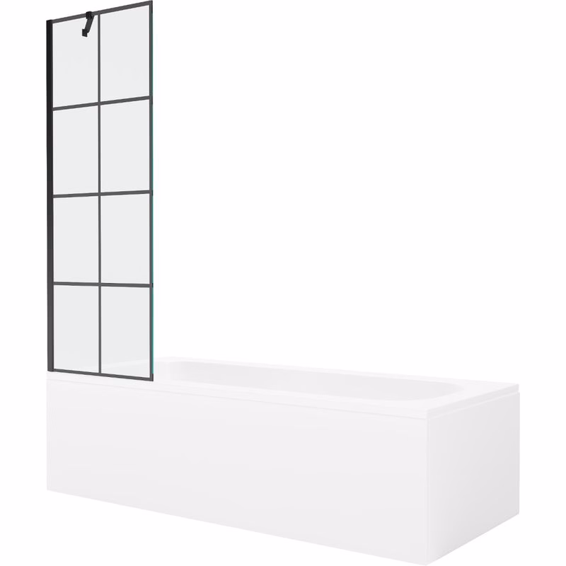 MEXEN/S - Vega obdĺžniková vaňa 180 x 80 cm s panelom + vaňová zástena 60, čierna vzor 550118080X9506007077