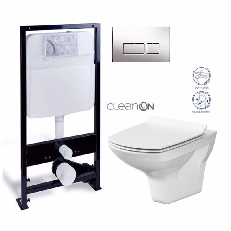 PRIM předstěnový instalační systém s chromovým tlačítkem 20/0041 + WC CERSANIT CLEANON CARINA + SEDADLO PRIM_20/0026 41 CA3