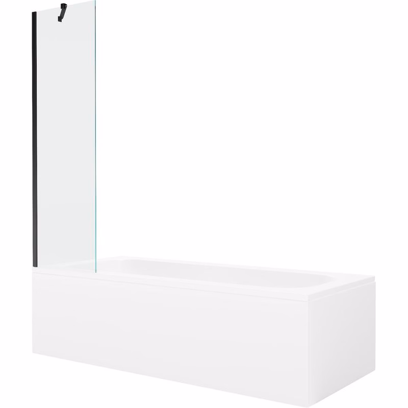 MEXEN/S - Vega obdĺžniková vaňa 160 x 70 cm s panelom + vaňová zástena 50, transparent, čierna 550116070X9505000070