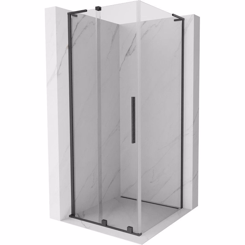 MEXEN/S - Velar L sprchovací kút, posuvné dvere 90 x 90, transparent, grafit kartáčovaná 871-090-090-03-66