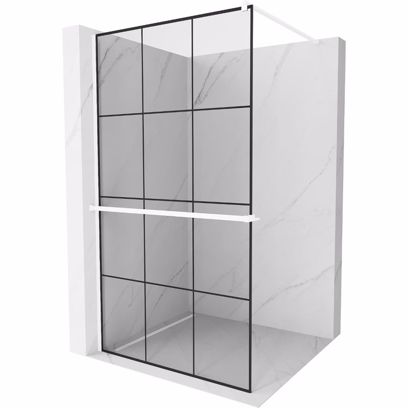 MEXEN/S - Kioto+ Sprchová zástena WALK-IN s poličkou a držiakom uterákov 110 x 200, čierny vzor, biela 800-110-121-20-77