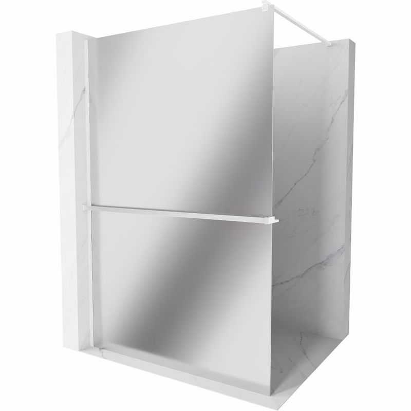 MEXEN/S - Kioto+ Sprchová zástena WALK-IN s poličkou a držiakom uterákov 120 x 200, zrkadlové, biela 800-120-121-20-50