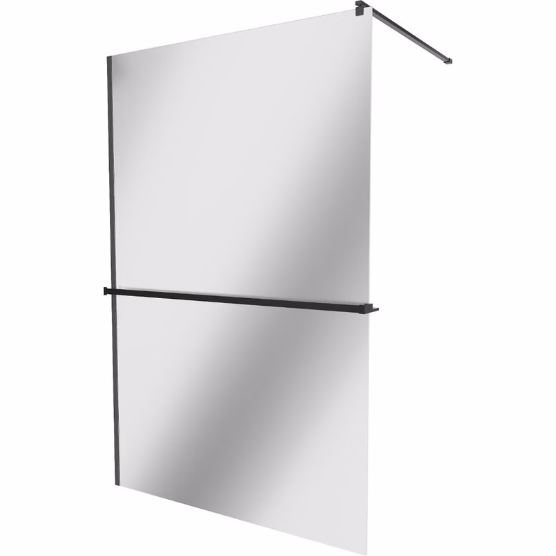 MEXEN/S - KIOTO Sprchová zástena WALK-IN s poličkou a držiakom uterákov 80 x 200, zrkadlové 8 mm, čierna 800-080-121-70-50