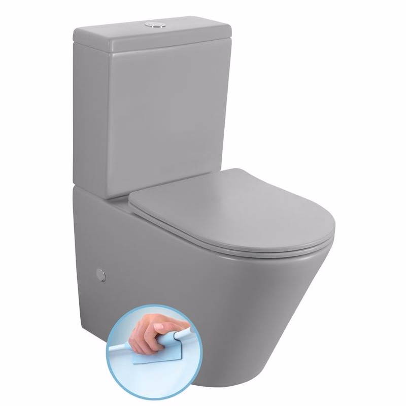 SAPHO - PACO kombi WC, Rimless, spodný/zadný odpad, sivá mat PC1012WRGR