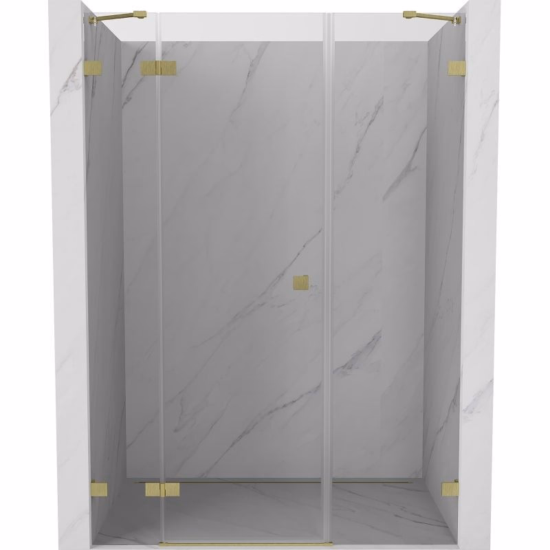 MEXEN/S - Lunar sprchové dvere krídlové ľavé 130, transparent, zlatá kartáčovaná 834S-130-050-55-00-L