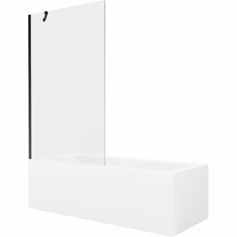 MEXEN/S - Cubik obdĺžniková vaňa 150 x 70 cm s panelom + vaňová zástena 100, transparent, čierna 550315070X9510000070
