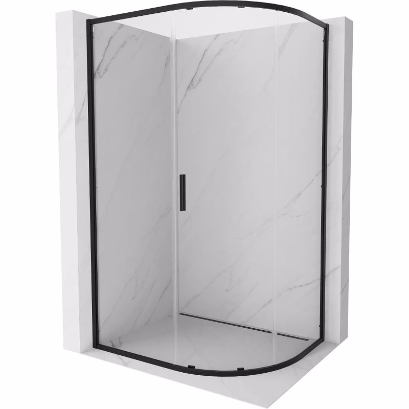 MEXEN/S - Exo štvrťkruhový asymetrický posuvný sprchovací kút 90 x 80, transparent, čierna 8131-090-080-70-00