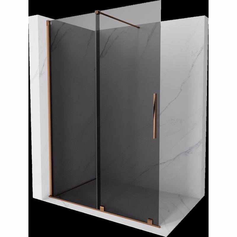 MEXEN/S - Velar Sprchová zástena posuvná Walk-in 130 x 200, grafit 8 mm, ružové zlato 871-130-000-43-60