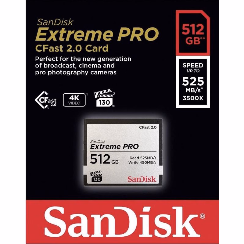 SanDisk CFAST 2.0 512GB Extreme Pro (525 MB/s VPG130)