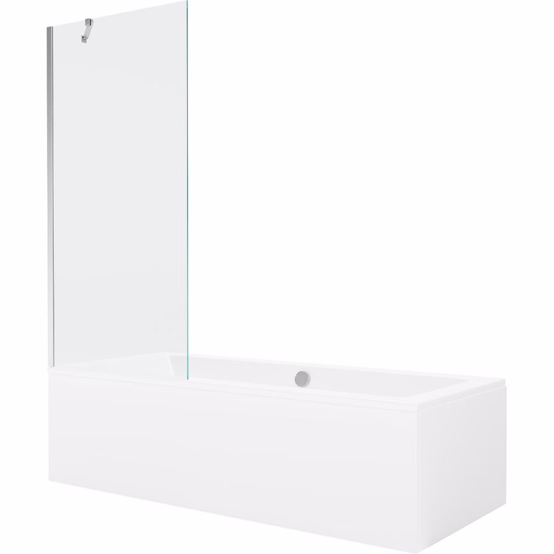MEXEN/S - Cube obdĺžniková vaňa 180 x 80 cm s panelom + vaňová zástena 80, transparent, chróm 550518080X9508000001