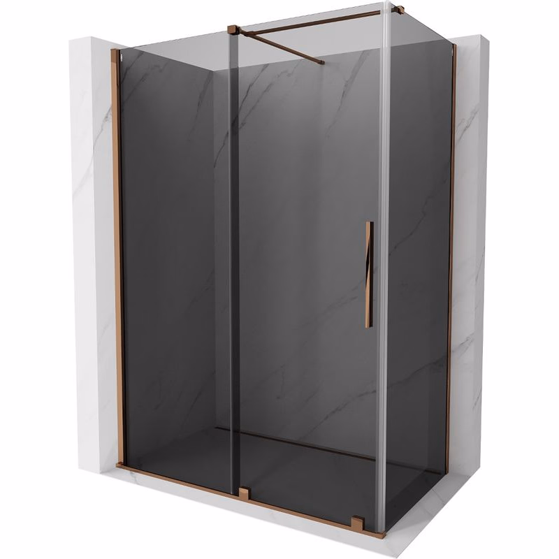 MEXEN/S - Velár sprchovací kút, posuvné dvere 150 x 75, grafit, ružové zlato 871-150-075-41-60