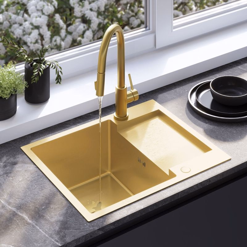 REA REA - Oceľový drez Paul BRUSH GOLD s kuchynskou batériou KPL-96010