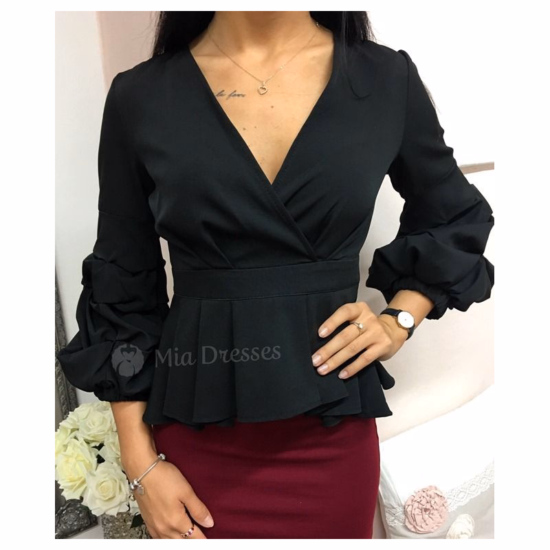 Čierny krátky peplum top Veľkosť: XL