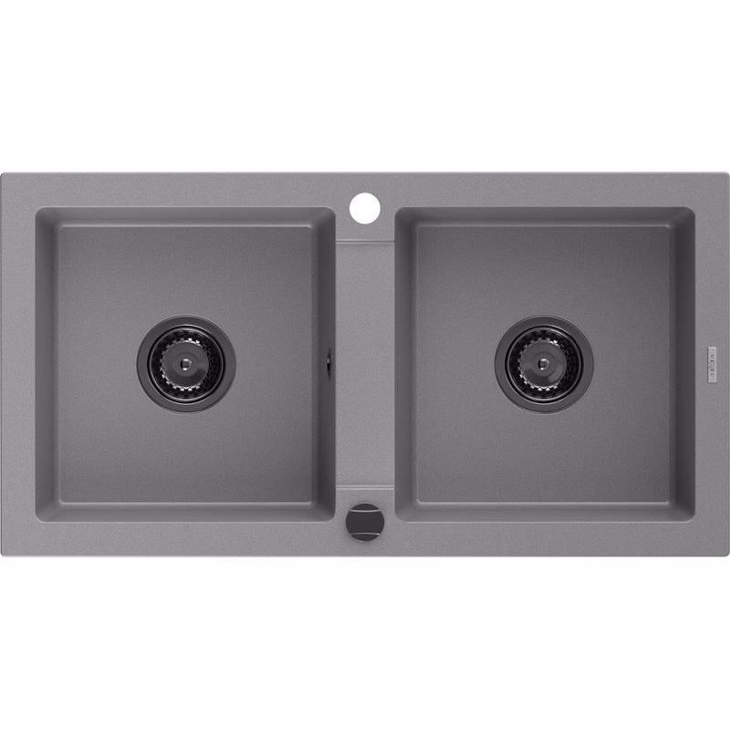 MEXEN/S MEXEN/S - Mario granitový drez 2-bowl 820 x 436 mm, šedá, + čierny sifón 6504822000-71-B