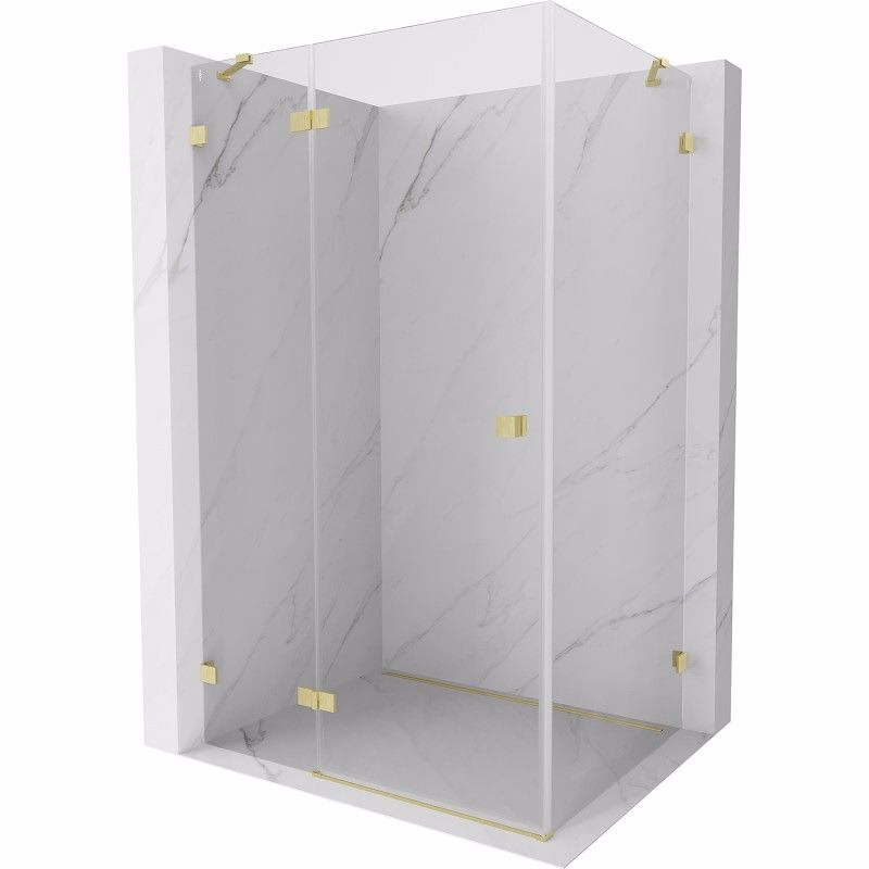 MEXEN/S - Lunar sprchovací kút dvere krídlové ľavá 95 x 90, transparent, zlato kartáčovaná 834-095-090-55-00-L