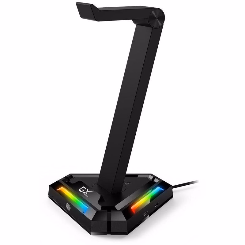 Genius GX-UH100, Stojan, na herný headset s USB HUBom, RGB podsvietenie, 2x USB, 2x USB-C, čierny