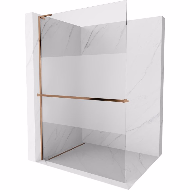 MEXEN/S - Kioto+ L Sprchová zástena WALK-IN s poličkou a držiakom uterákov 100 x 200, transparent/dekor, ružové zlato 800-100-123-60-35