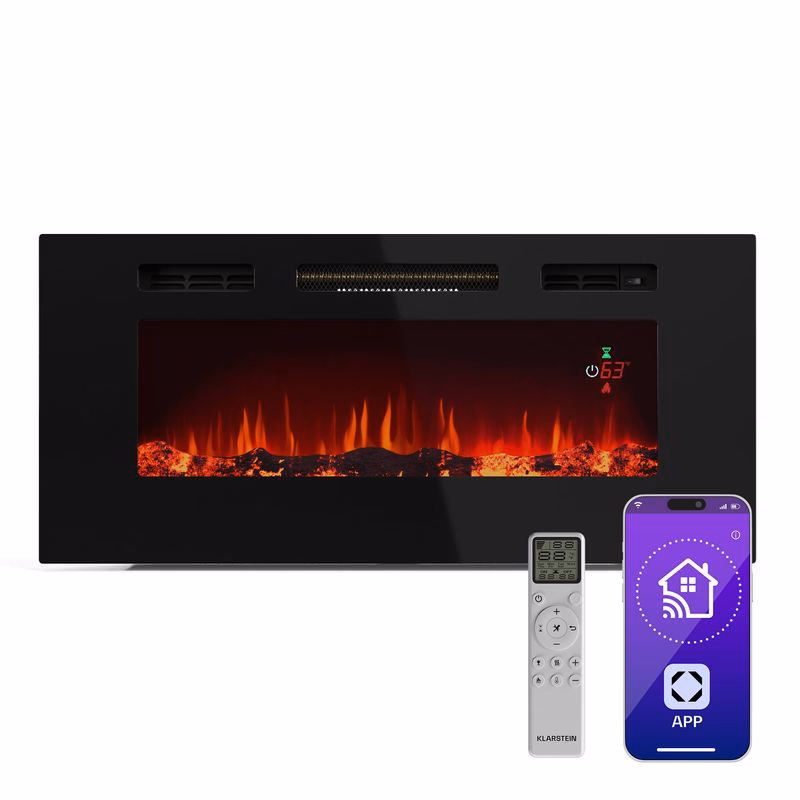 Klarstein Galeras Smart Inteligentný elektrický krb, 2 nastavenia teploty, 16 - 30°| LED ilúzia plameňa, Možnosť pripojenia k IOT