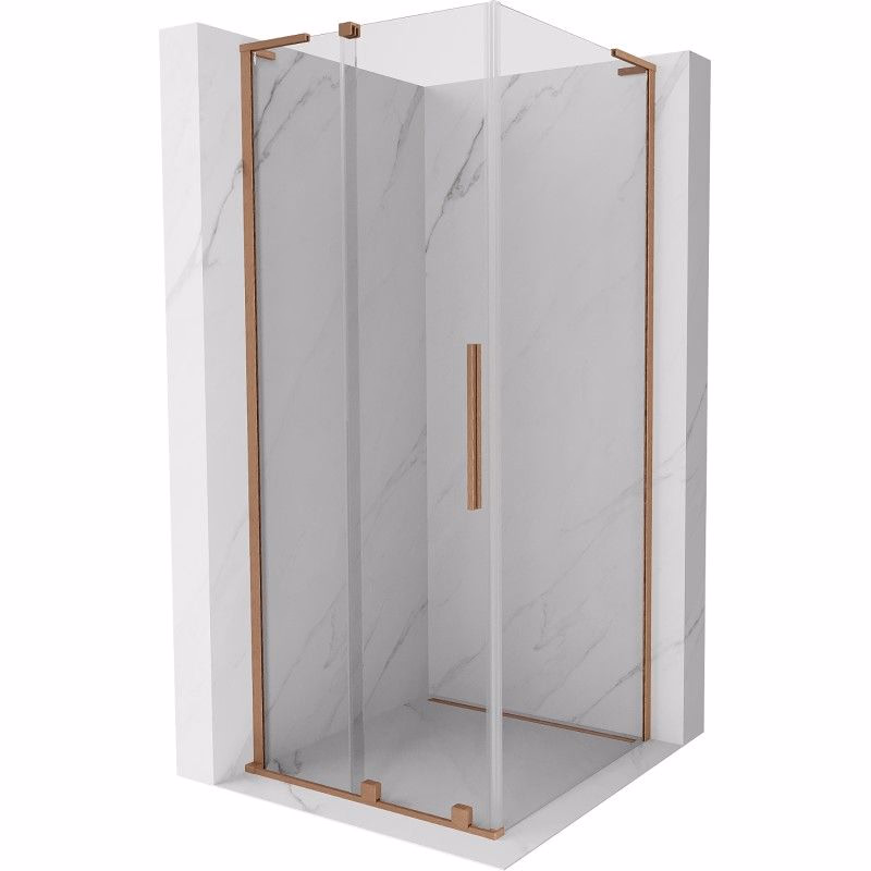 MEXEN/S - Velar L sprchovací kút, posuvné dvere 120 x 120, transparent, meď kartáčovaná 871-120-120-03-65