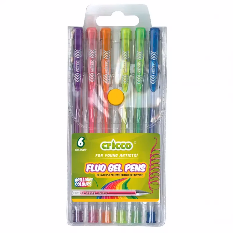 Gélové perá fluo Cricco 6 farieb