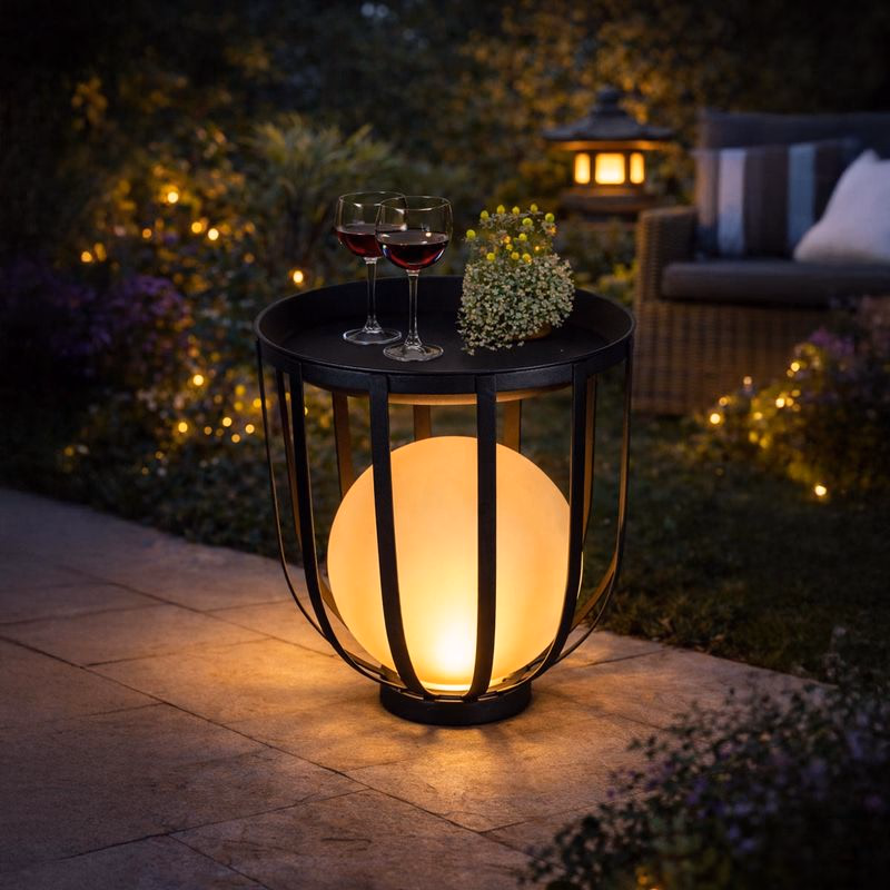 Záhradný stolík s LED guľovou lampou