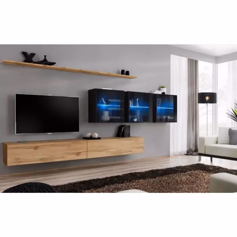 Obývacia stena Switch XVII Sklo +LED Wotan/čierna