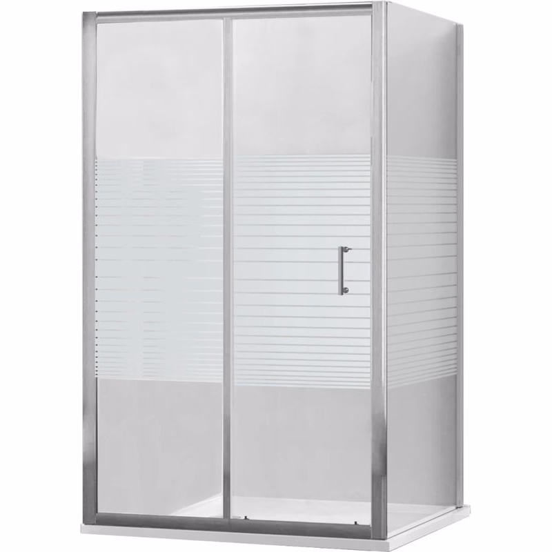 MEXEN/S - Apia sprchovací kút posuvný 90x90, sklo transparent / pruhy, chróm + vanička 840-090-090-01-20-4010