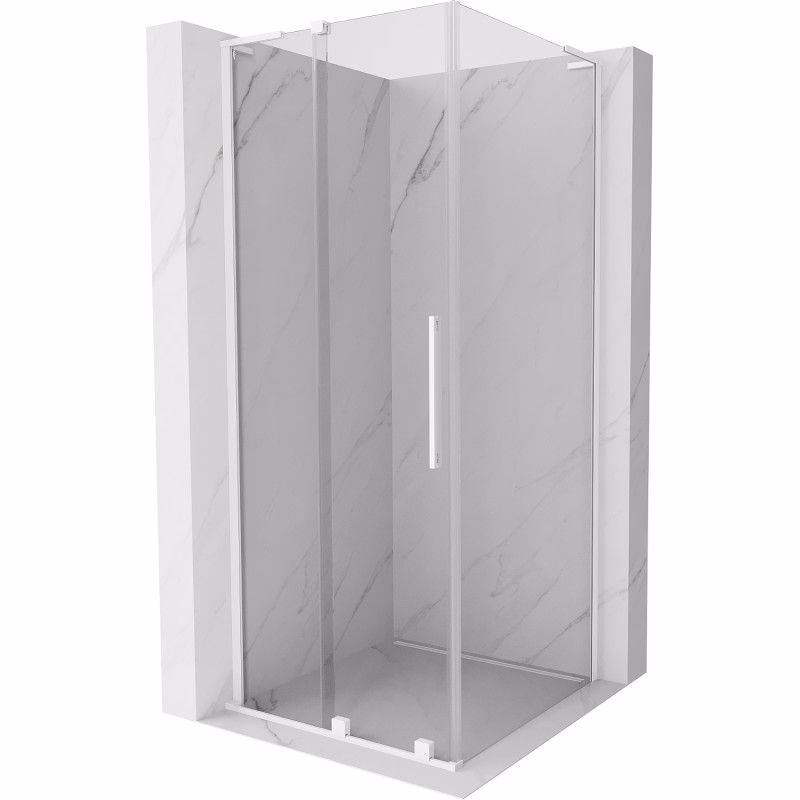 MEXEN/S - Velar L sprchovací kút, posuvné dvere 100 x 100, transparent, biela 871-100-100-03-20