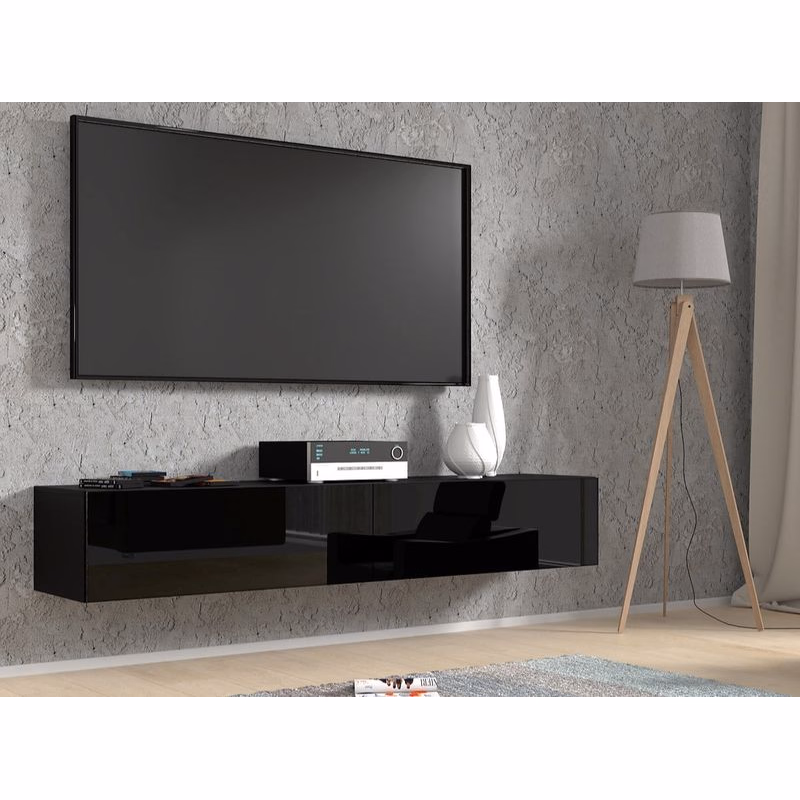 ArtBm Závesný TV stolík BINGO 180 cm | čierna - čierny lesk