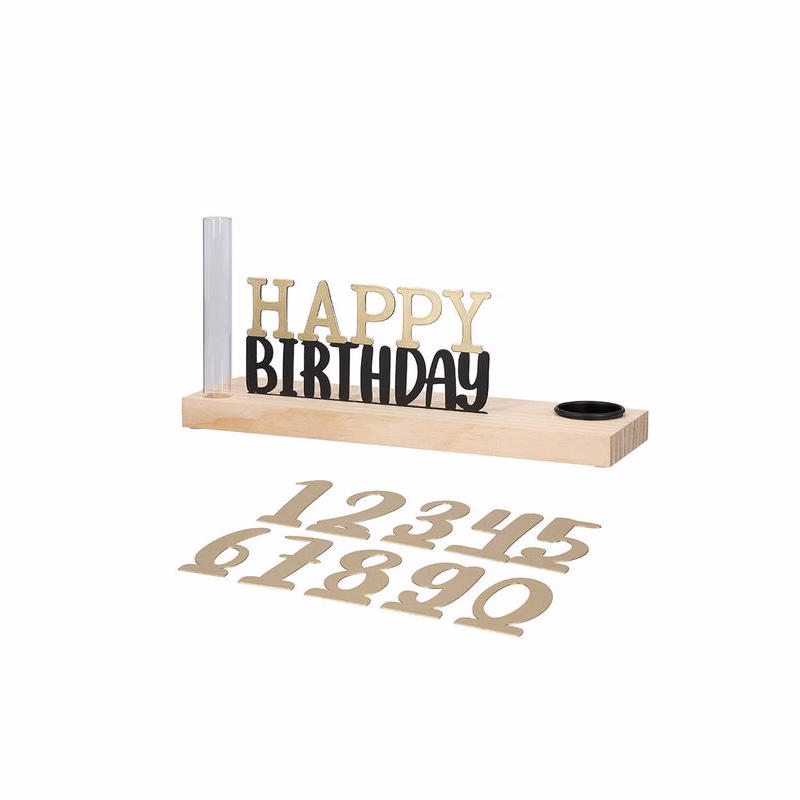 Drevený držiak sviečky Happy Birthday