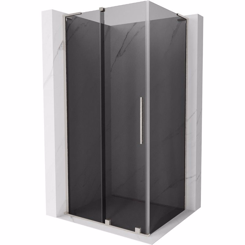 MEXEN/S - Velar L sprchovací kút, posuvné dvere 110 x 80, grafit, nikel kartáčovaný 871-110-080-43-97