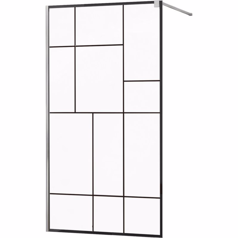 MEXEN/S - KIOTO Sprchová zástena WALK-IN 90x200 cm 8 mm, chróm, čierny vzor 2 800-090-101-01-78