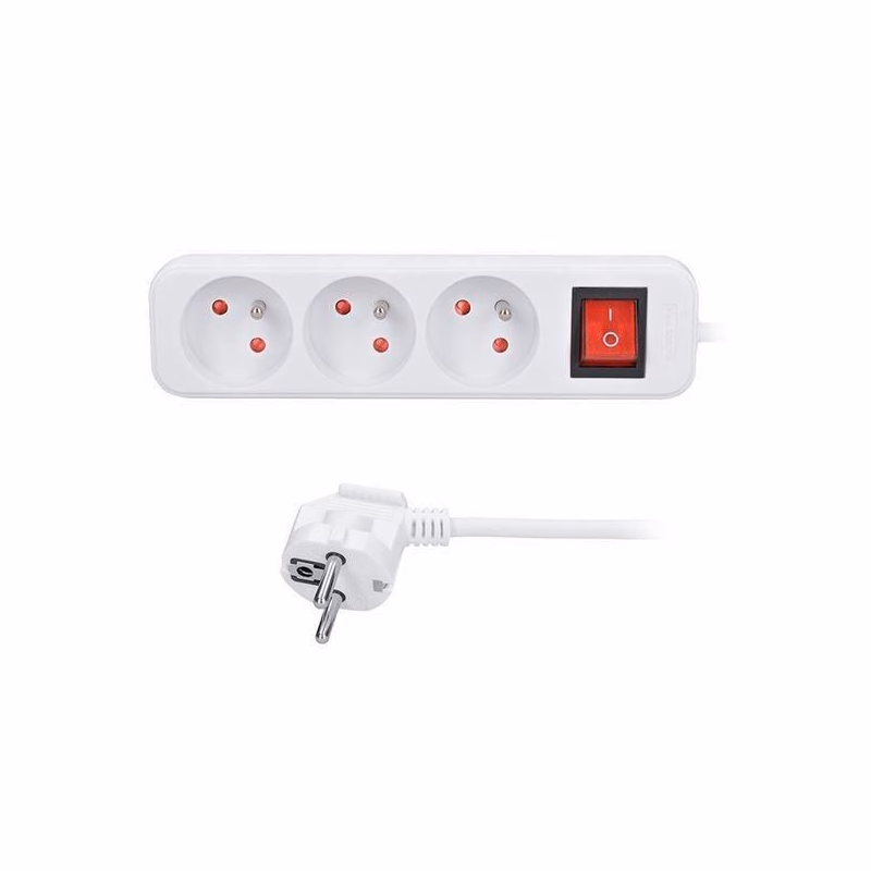 Solight predlžovací prívod 3m, 3 zásuvky, vypínač, 16A/3680W, PVC, biely