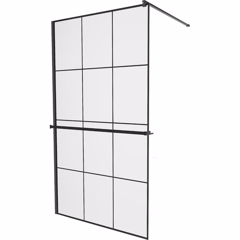 MEXEN/S - KIOTO Sprchová zástena WALK-IN s poličkou a držiakom uterákov 100 x 200, transparent/čierna 8 mm, čierna 800-100-121-70-77