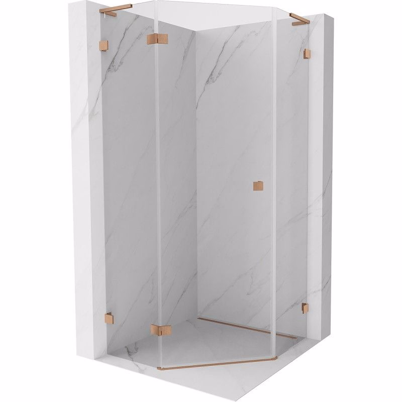 MEXEN/S - Lunar L sprchový kút päťboký krídlový ľavá 90 x 90, transparent, meď kartáčovaná 831L-090L-090P-65-00-L
