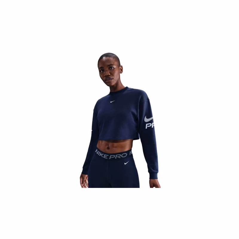 Dámska mikina NIKE PRO W NP DF FLC CREW TT GRX MIDNIGHT NAVY FOOTBALLGREY WHITE