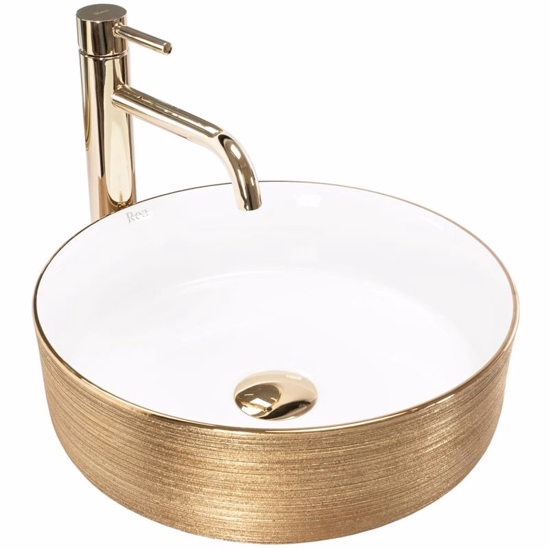 REA - Umývadlo na dosku Sami White Brush Gold REA-U6630