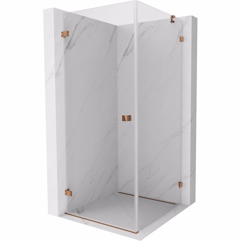 MEXEN/S - Lunar-B sprchovací kút dvere krídlové ľavá 90 x 90, transparent, ružové zlato 832-090-090-60-00-L