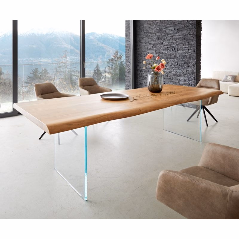 Jedálenský stôl Edge 260x100 XL akácia prírodná sklo Live-Edge