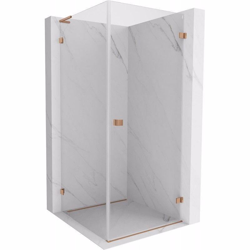 MEXEN/S - Lunar-B L sprchový kút dvere krídlové pravá 90 x 90, transparent, meď kartáčovaná 832L-090-090-65-00-P