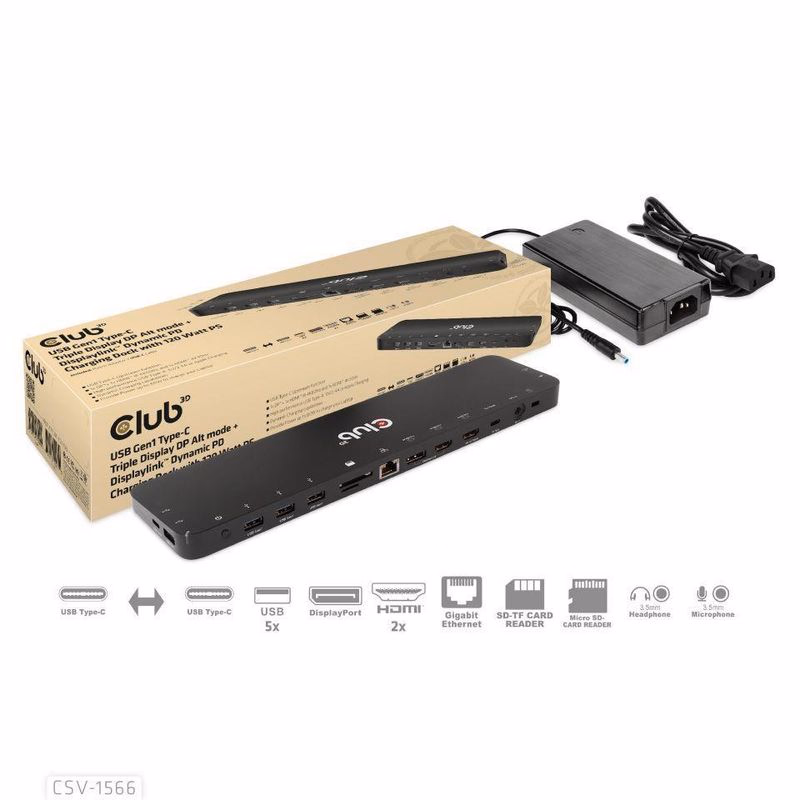 Club3D Dokovacia stanica USB-C 12v1, 1xDP, 2xHDMI, 1xUSB-C, 5xUSB, 1xRJ45, 1x3.5mm, čítačka SD kariet, čierna