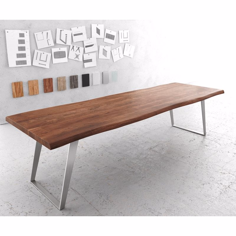 Jedálenský stôl Edge 300x100 cm XL akácia hnedá nerezová oceľ