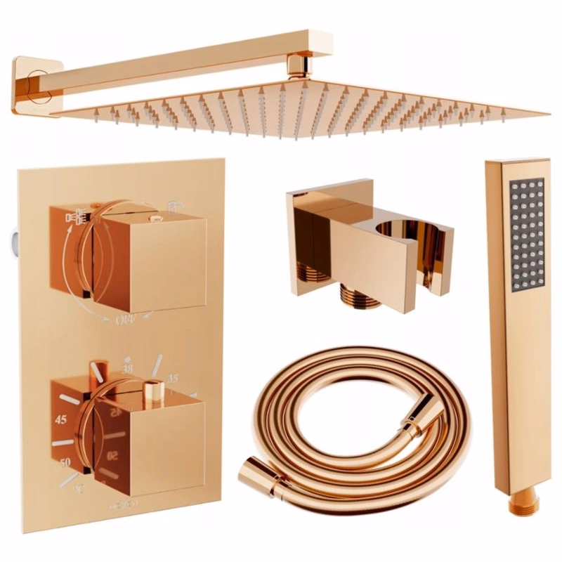 MEXEN/S MEXEN/S - Cube DR02 podomietkový sprchový SET + slim sprcha 25, ružové zlato 77502DR0225-60
