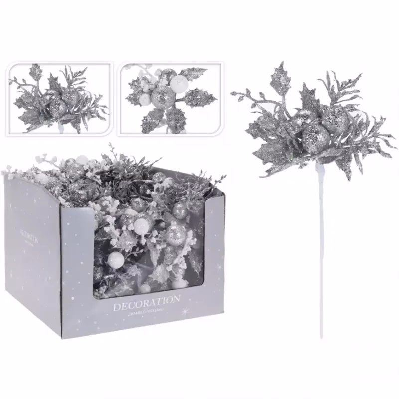Kvet na drôtiku 20 cm silver 2AS ABJ403050