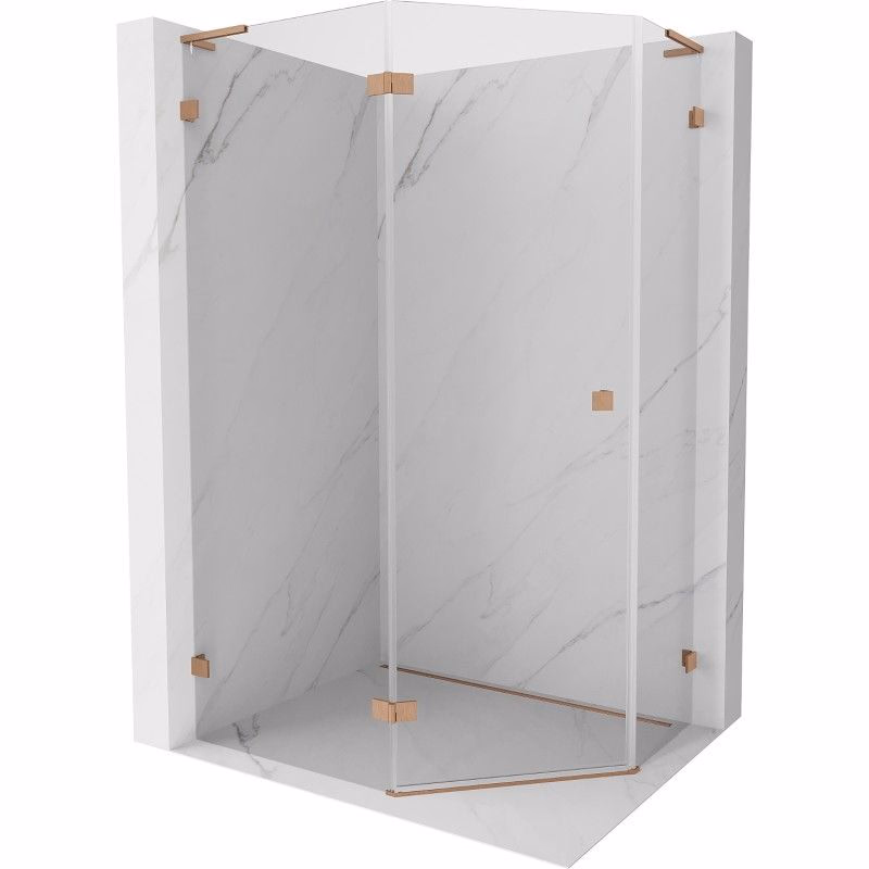 MEXEN/S - Lunar L sprchový kút päťboký krídlový ľavá 100 x 80, transparent, meď kartáčovaná 831L-100L-080P-65-00-L