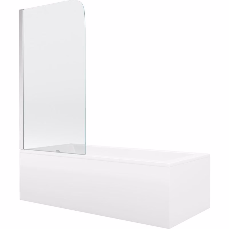 MEXEN/S - Cubik obdĺžniková vaňa 150 x 70 cm s panelom + vaňová zástena 80, transparent, chróm 550315070X9008010100
