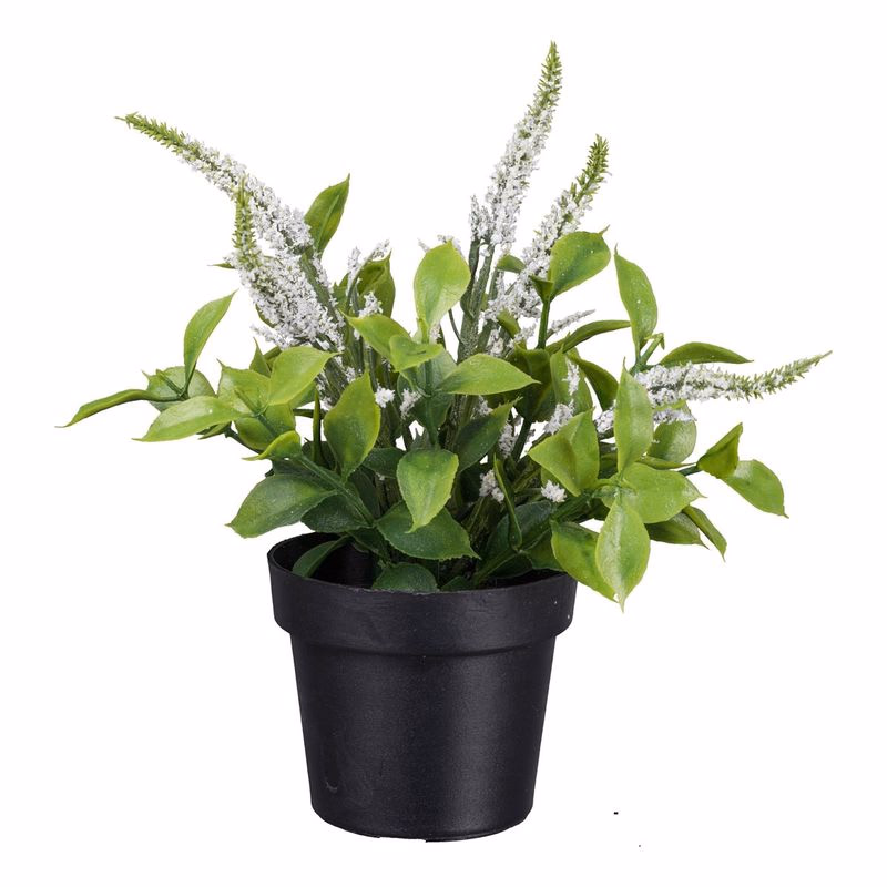 Umelá ruža v kvetináči, výška 18 cm, biela